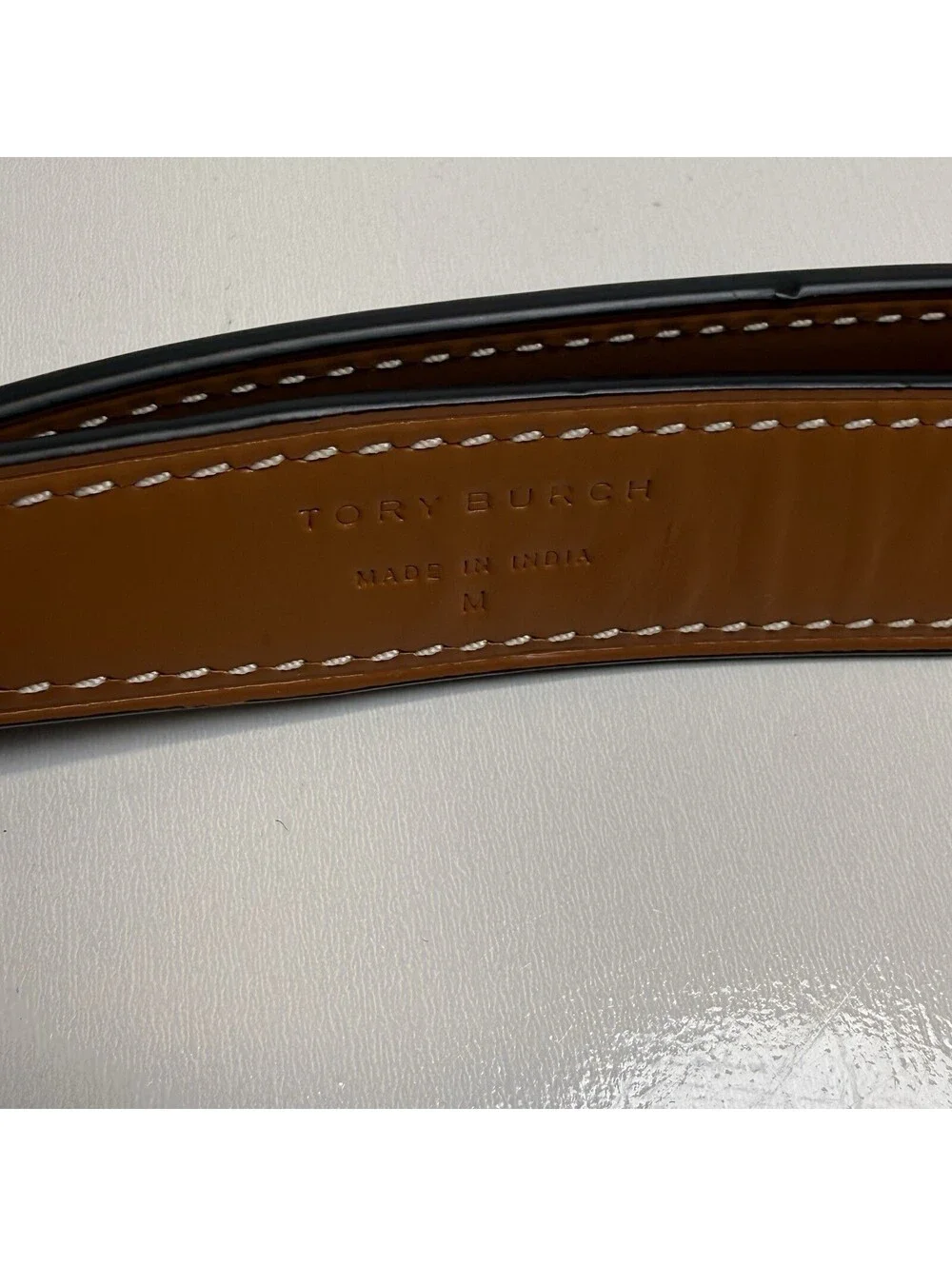 Tory Burch 1” Miller Reversible Belt Women’s Medium | Black & Tan with Gold